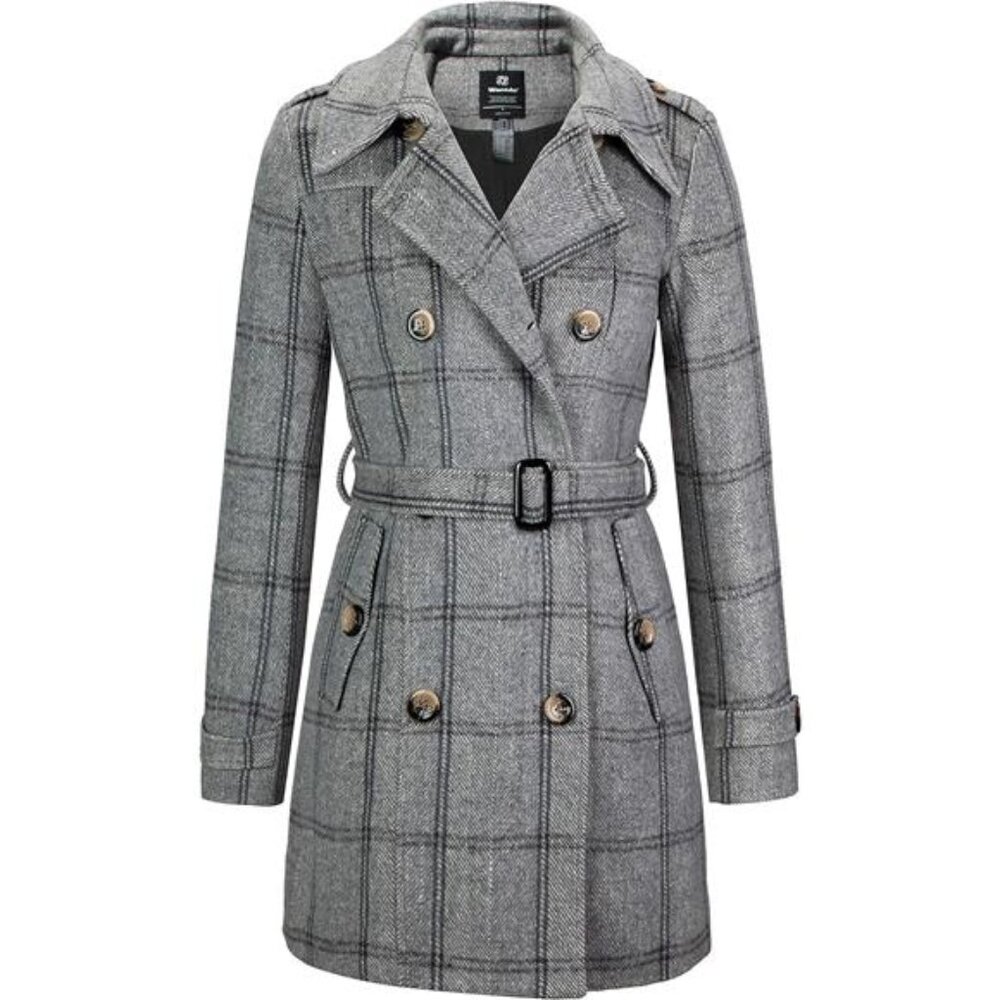 Women's Double Breasted Pea Coat Winter Mid-Long Trench Coat with Belt